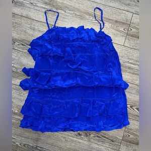 NWOT revolve royal blue silk ruffle top size large tiered pleated elegant